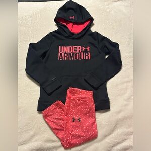 Girl's Under Armour Storm Black & Pink Hoodie w/ Matching Laggings Sz YMD
